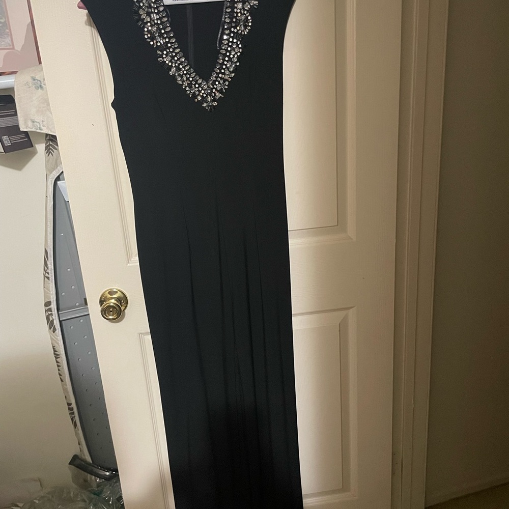 Vince Camuto Black Maxi Dress with Embellished Neckline